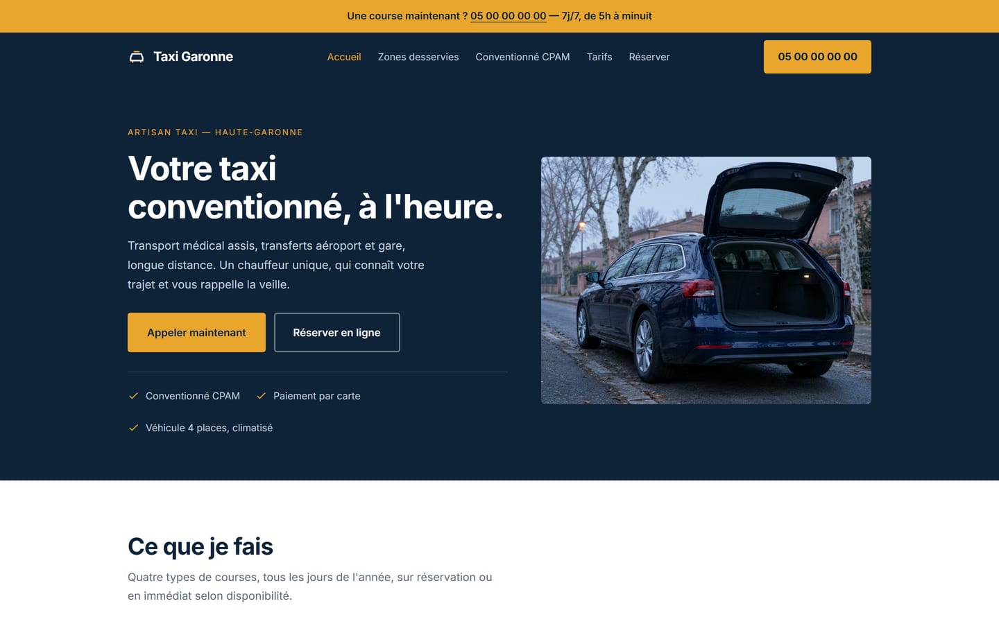 Démonstration du site Taxi Garonne, taxi conventionné