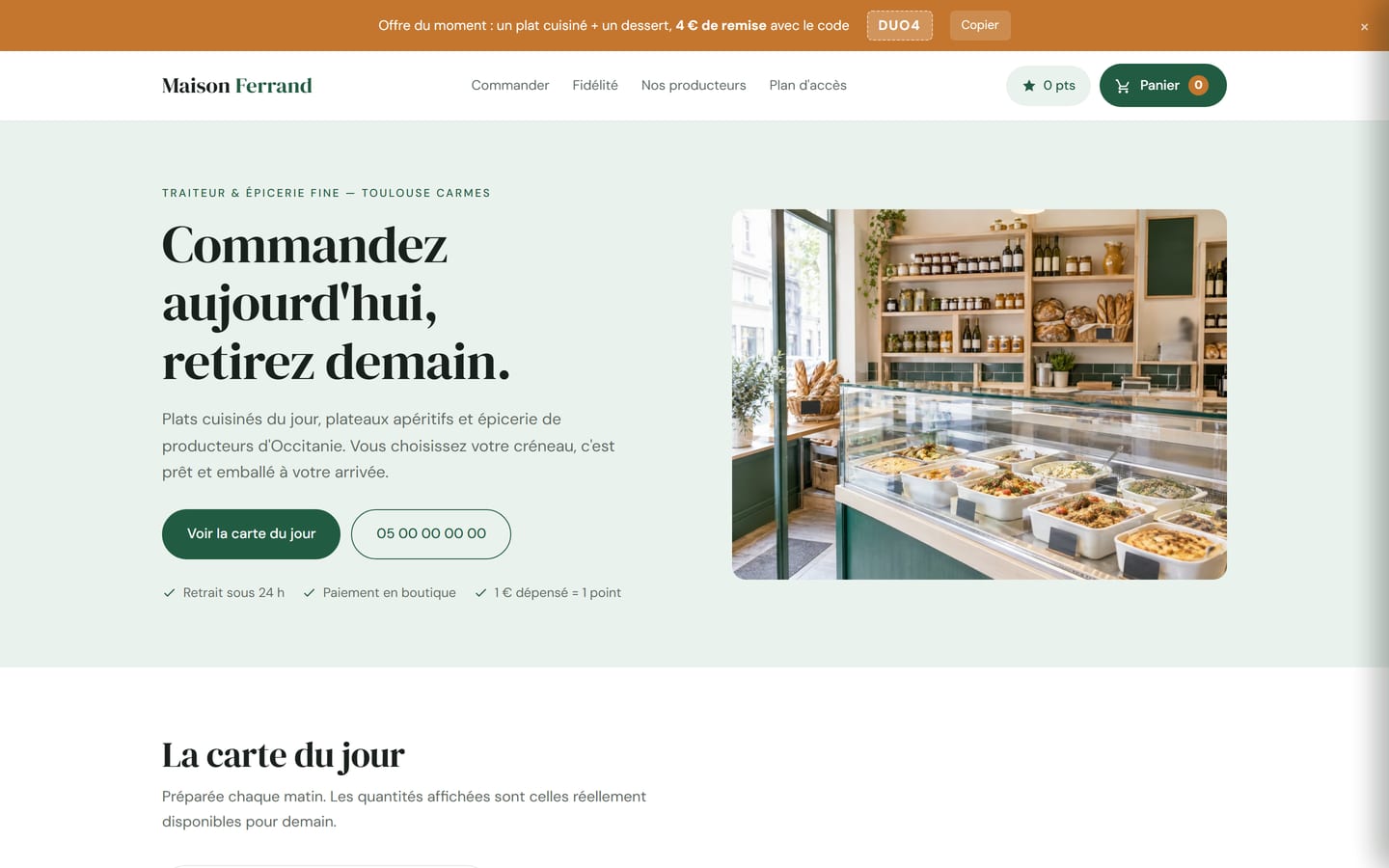 Démonstration du site Maison Ferrand, traiteur avec commande en ligne