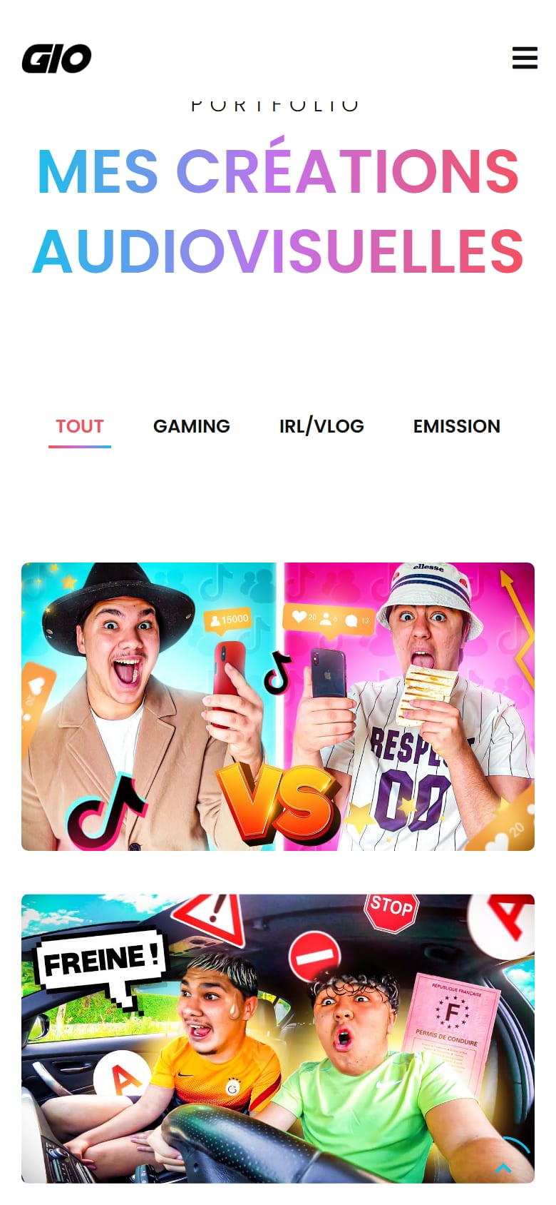 La même section sur téléphone : les filtres, puis les vignettes l'une sous l'autre.