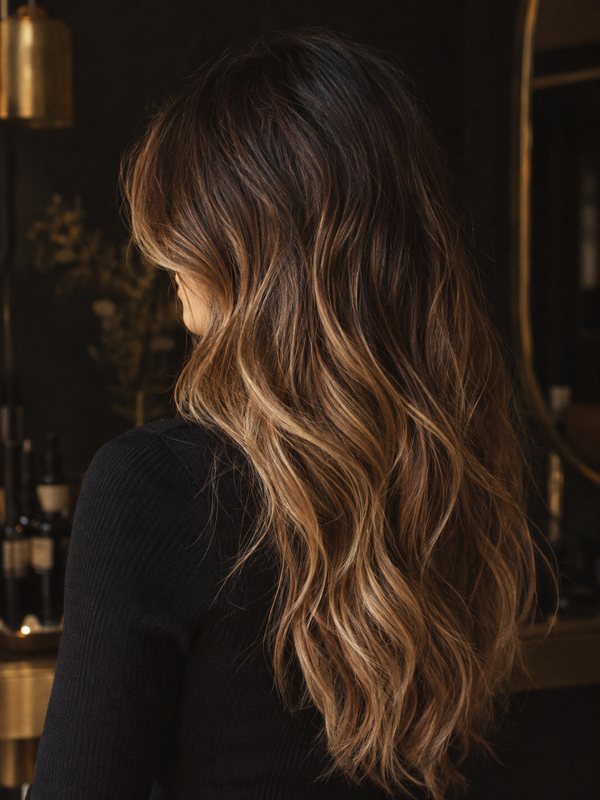 Balayage caramel réalisé à l'Atelier